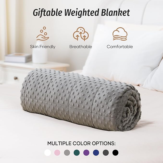 Wemore Minky Dot Weighted Blanket for Adults King Size 15 lbs, Soft Cozy Heavy Blanket for Bed and Couch, Breathable Blanket for All-Season with Glass Beads, Grey 80 x 87 inches