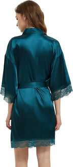 Kihnop Women's Satin Robe Silk Robe Lace Bridal Robes for Bride Bridesmaid Robes Silky Bathrobe Getting Ready Sleepwear