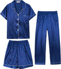 Hupohoi Unisex Girls Boys Kids Pajama Sets Button Down Satin Sleepwear Nighty 3PCS Silky Lounge Sets Nightwear