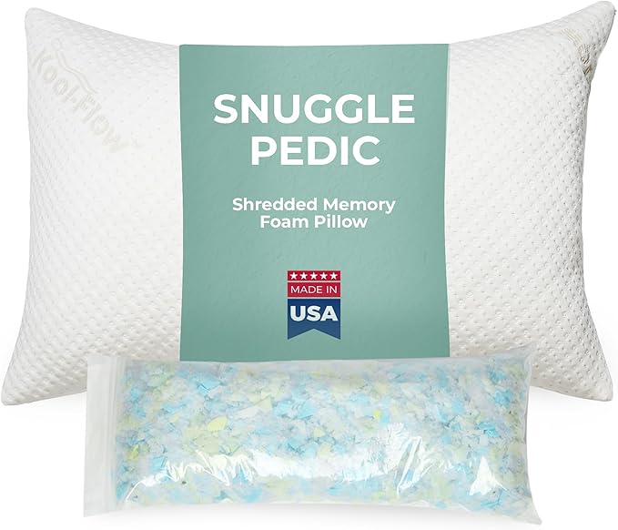 Snuggle-Pedic King Size Shredded Memory Foam Sleeping Pillow - Cooling Supportive Neck & Spine Alignment for Side Sleepers, Maternity Relief, Posture Correction & Dorm Use - USA Quality