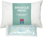 Snuggle-Pedic Queen Shredded Memory Foam Bed Pillow - Ergonomic Design with Cooling Airflow Cover - Custom Support for Side Sleepers, Pregnancy Relief Recovery Comfort & Dorm Essentials - USA Quality