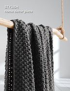 YnM Chunky Cotton Knit Throw Blanket, Cable Knit Throws for Bed Couch Sofa, Comfy & Relaxing, Decorative Piece for Farmhouse Modern Boho Rustic Scandinavian Chic Vibe, Moon Grey 80x87 Inches