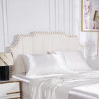 Satin Pillowcase for Hair and Skin, Vegan Silk Pillowcase Set-2 Ivory Satin Pillowcases Queen Size, 1 Eye Mask, 1 Scrunchie-Luxury Sleep Set, White Pillow Cases with Envelope Closure