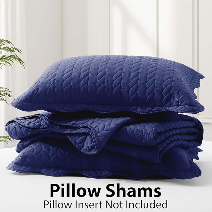 IR Imperial Rooms Twin Quilt Bedding Set Size (68” x 86”) + 1 Pillow Shams (20” x 26” + 2”) - 2 Pcs All Season Lightweight Reversible Microfiber Coverlet Embossed Quilt Bedspread (Navy)