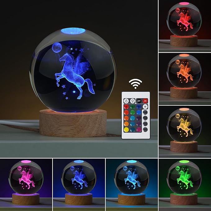 Large 3D Horse Lamp, Crystal Night Light 16 Color Changing with Remote Control for Bedroom Decor, Horse Figurines