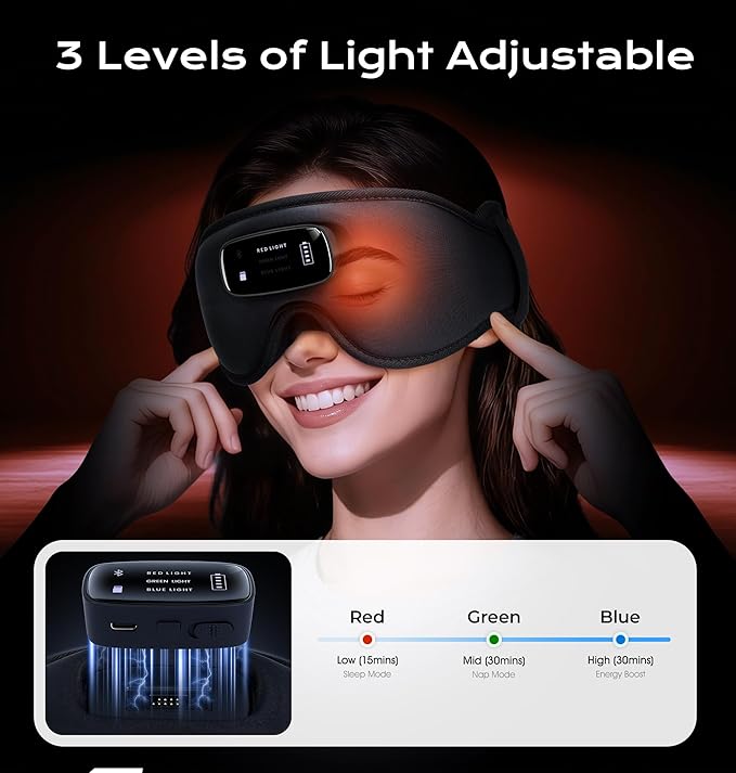 Sleep Mask with Headphones Bluetooth 5.4-3D Zero-Pressure Design AHUIARGY Adjustable Sleep Headphones 100% Light Blocking Sleep Headphones with White Noise Sounds Comfortable（Raven）
