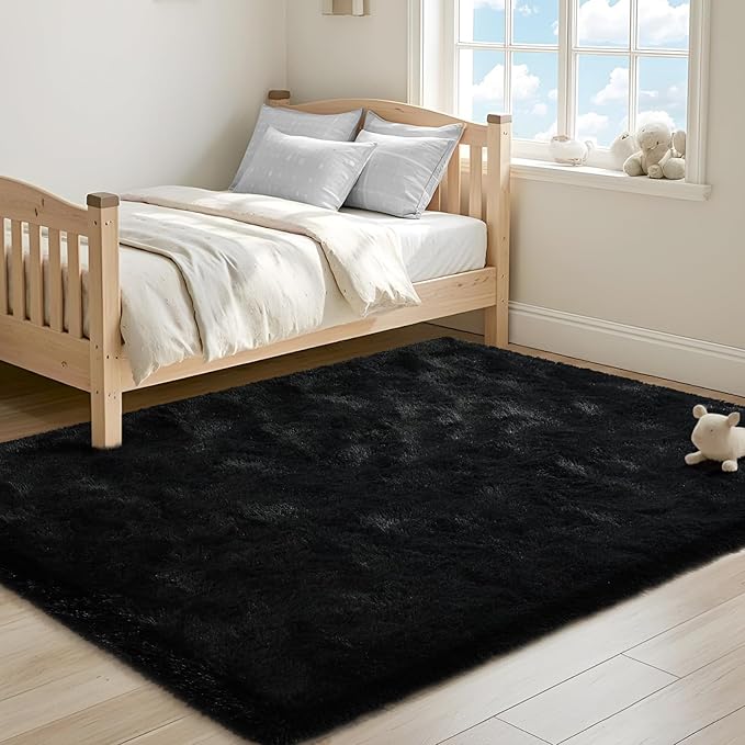 ISEAU Rugs for Living Room Fluffy Area Rug Carpets Soft Shaggy 6x9 Feet Rugs for Bedroom, Fuzzy and Comfy Shag Large Rug for Teen's Dorm Boys Kids Nursery Room Decor, Black