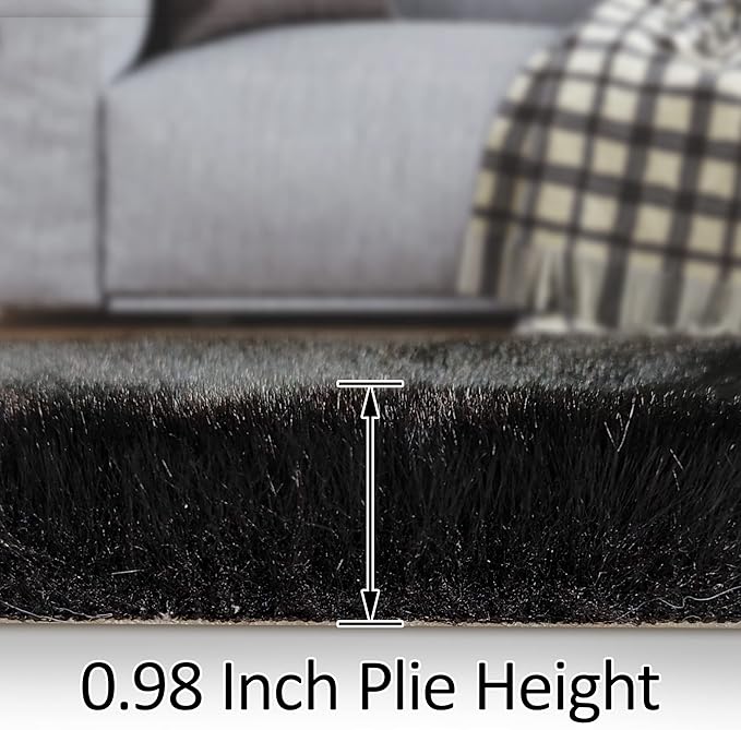 Faux Rabbit Fur Rug 4x6 Fluffy Black Rug for Bedroom Nursery Sofa Carpet for Living Room Fuzzy Washable Area Rug