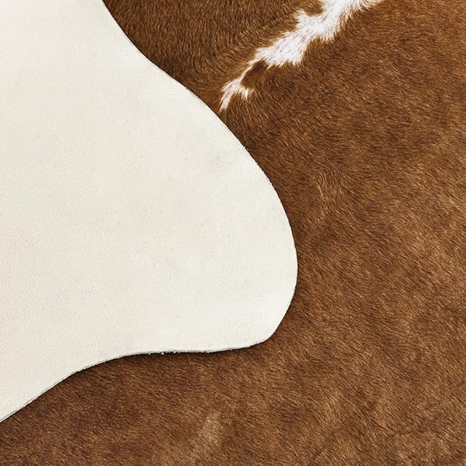 HOMORE Cowhide Rug, Cute Cow Print Rug for Living Room Faux Cow Hide Animal Print Carpet for Bedroom Office Table, 3.6 x 2.3 Feet, Khaki Brown