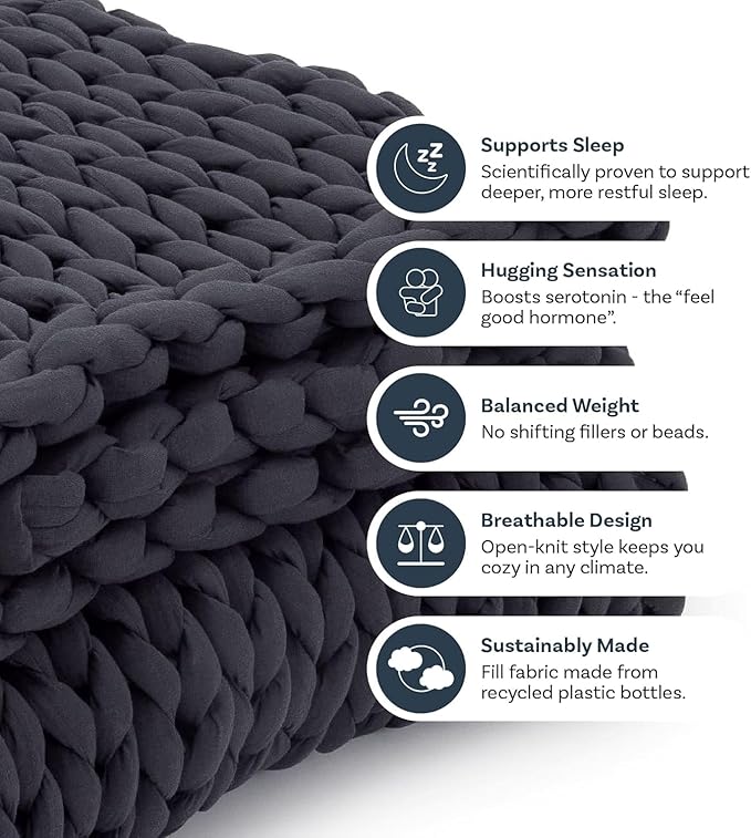 Nuzzie Original Knit Weighted Blanket - Breathable, Cooling, Hand Made Knit Throw Blanket for Sleep - Machine Washable, Stylish Design (Charcoal, Full | 16lbs | 48"x72")