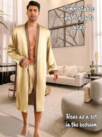 ChiaoLezhee Mens Satin Bath Robe with Shorts Set, Silk Paisley Kimono Lightweight, Soft Long Sleeve Sleepwear