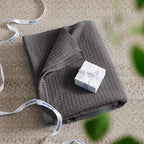 Bedsure Gentlesoft 100% Cotton Blanket Twin XL Size for College Dorm - Cooling Breathable and Soft for Spring Summer, Waffle Weave Twin Blanket for Bed, Dorm Room Essentials, Dark Grey, 66x90 inches