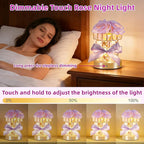 Rose Flower Lamp,Rechargeable Cordless Touch Table Lamp for Bedroom,3-Colour Dimming Flowers Night Light,Crystal Bedside Lamps with USB Charge,Birthday Valentine's Day Gifts for Women,Mom,Wife,Her