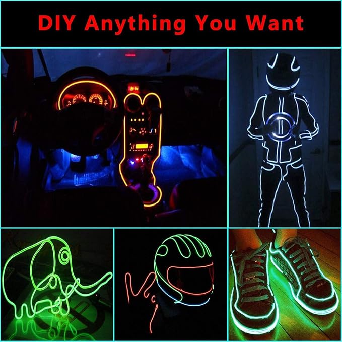 JIGUOOR EL Wire Battery Pack 16.4ft / 5m Bright Neon Light Strip 360° Illumination Neon Tube Rope Lights for DIY, Festival, Party Decoration, Pub, Halloween, Chrismas (16.4ft / 5m, Green)