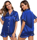 LecGee Womens Silk Satin Pajamas Short Sleeve Loungewear Two-Piece Sleepwear Button-Down Pj Set