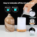 Essential Oil Diffuser Hand Blown Glass Aromatherapy Diffuser - Ultrasonic Cool Mist Scent Aroma Diffuser, Whisper Quiet with Auto Shut-Off, Timer Setting &7 Colors Night Light for Home