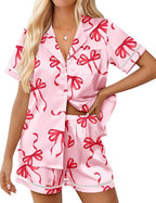 Ekouaer Womens Silk Pajama Sets Button Up Satin Pjs Short Sleeve 2 Piece Pj Sets Cute Lounge Sets with Chest Pocket