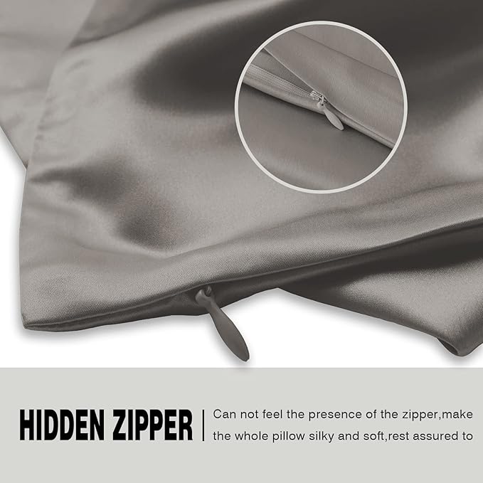 Natural Mulberry Silk Pillowcase for Hair and Skin Queen Size 20"X30" Pillow Case with Hidden Zipper Soft Breathable Smooth Cooling Silk Pillow Covers for Sleeping (Gray,Queen,1Pcs)