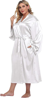 Women's Plus Size Satin Kimono Robes Long Silky Bathrobe Lightweight Sleepwear Wedding Dressing Gown