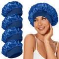 4Pcs Satin Bonnet Silk Bonnet, Hair Bonnet for Sleeping, Elastic Wide Band Silk Sleep Cap, Soft and Breathable(Dark Blue*4)