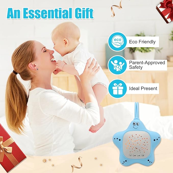 Portable White Noise Machine for Travel | Rechargeable Baby Sleep Aid with Soothing Star Projector & Calming Sound Music, Ideal for Nursery, Car, Crib On-The-Go