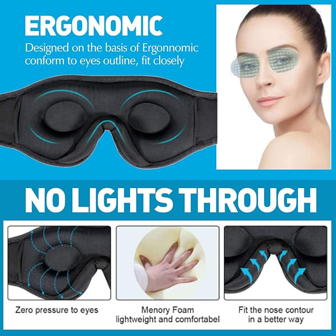 3D Sleep Mask with Bluetooth Headphones, Bluetooth Wireless Music Eye Mask, Sleeping Headphones for Side Sleepers, Sleep Mask with Bluetooth Headphones Ultra-Thin Stereo Speakers for Men&Women