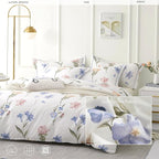 ALEISSEL Natural Cotton 3pcs Floral Comforter Sets King Size - White Comfoter with Blush,Blue & Beige Floral Prints, Neutural Refresh Lightweight Bedding Sets(King 104"×90")