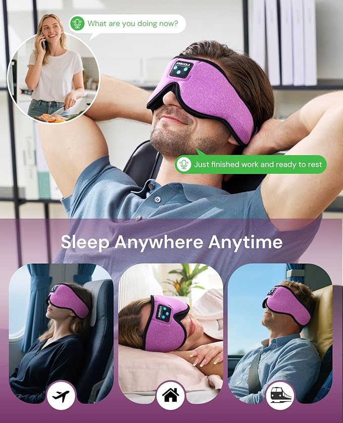 Sleep Mask with Bluetooth 5.4 Headphones, Wireless Sleeping Headphones with Ultra-Thin Stereo Speakers for Side Sleepers, Soft Headband & Blackout Eye Mask for Sleeping, Ideal for Meditation Travel