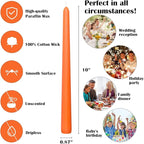 12-Pack Neon Orange Taper Candles, 10 Inch Unscented Dripless Candlesticks, Long-Lasting Burn Time of 7-8 Hours, Perfect for Fall Harvest Halloween Thanksgiving Dinners Parties and Home Décor