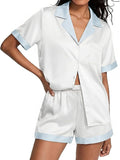 Ekouaer Womens Silk Satin Pajamas Set Short Sleeve Sleepwear Button Down Loungewear 2 Piece Pjs Shorts Set