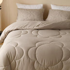 Luxlovery Mocha Sunflower Comforter Set Queen Beige Khaki Bedding Set Queen Size Boho Farmhouse Blanket Quilts Floral Elegant Soft Breathable Bedding Comforter Set