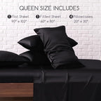 MR&HM Satin Bed Sheets, Queen Size Sheets Set, 6 Pcs Silky Bedding Set with 15 Inches Deep Pocket for Mattress (Queen, Black)