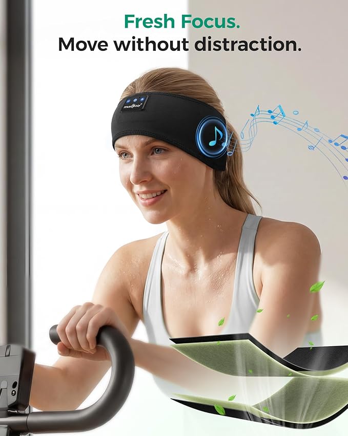 MUSICOZY 2 Packs Sleep Headphones Bluetooth Mask, Eye Masks with Headband, Sleeping Headphones for Side Sleepers Headband and Sleep Mask with Bluetooth Headphone Perfect for Sleeping(Classic Black)