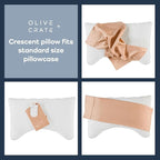 Olive + Crate BreathePure™ Adjustable Cooling Shredded Memory Foam Pillow - Breathable Bamboo Viscose Cover for Temperature Control - Crescent Gel Pillows for Side Sleepers - Queen Size
