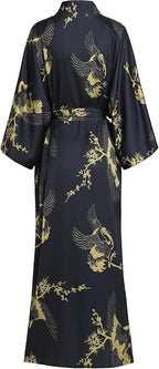 Aensso Long Soft Lightweight Silky Kimonos Robes for Women, Luxury Japanese Floral Womens Kimono Robe
