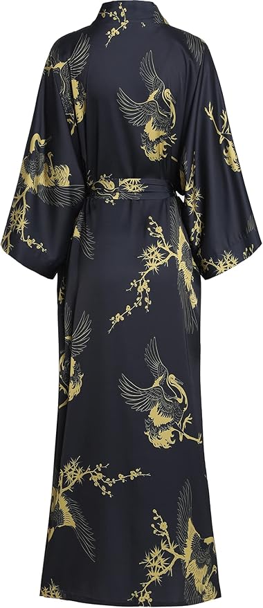 Aensso Long Soft Lightweight Silky Kimonos Robes for Women, Luxury Japanese Floral Womens Kimono Robe
