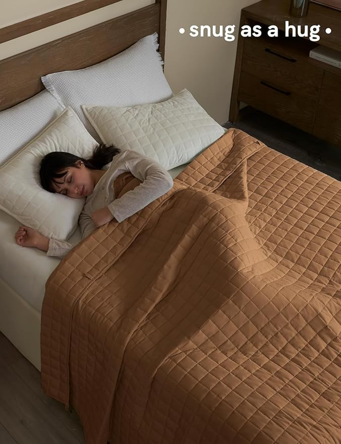 YnM 15lbs Weighted Blanket for Adults, Heavy Bed Throw Blanket with Cooling Glass Beads for All Season Use, Ideal for ~140lbs (60x80 Inches, Queen, Terracotta)