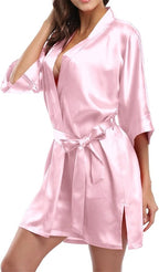 Giova Women's Satin Robe Bride & Bridesmaid Wedding Party Bathrobe Short Kimono Gown