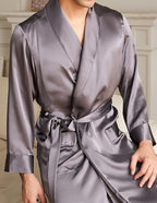 THXSILK Men’s Silk Robe Long Bathrobes, Luxury Lightweight Sleepwear, Two Pockets, Pure Mulberry Silk loungewear