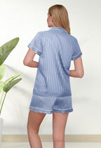 WJing Yi Jia Womens Silk Satin Pajamas Loungewear Two-Piece Sleepwear Button-Down Floral Pj Set XS-4XL