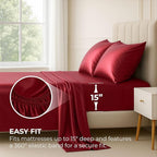 Satin Sheets Queen [4-Piece, Burgundy] Hotel Luxury Silky Bed Sheets - Extra Soft 1800 Microfiber Sheet Set, Wrinkle, Fade, Stain Resistant - Deep Pocket Fitted Sheet, Flat Sheet, Pillow Cases