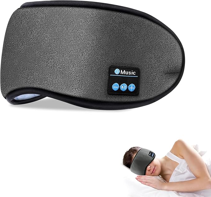 Sleep Headphones - Sleep Mask with Bluetooth Headphones (Grey), Washable Bluetooth Sleep Mask, Built-in Speaker and Microphone, Side Sleeping, Meditation & Travel