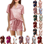WJing Yi Jia Womens Silk Satin Pajamas Loungewear Two-Piece Sleepwear Button-Down Floral Pj Set XS-4XL