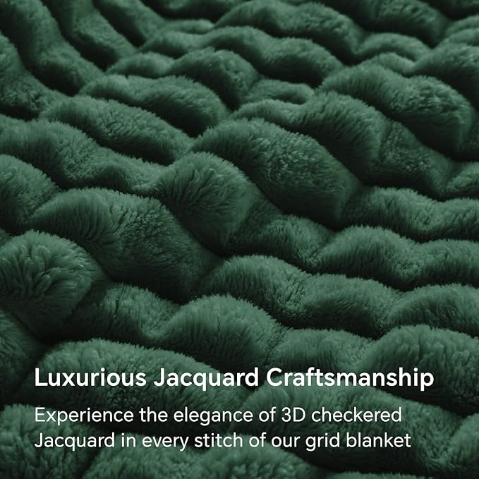 BEDELITE Emerald Green Throw Blanket Twin Size for Bed- Super Soft and Warm 3D Checkered Fluffy Fuzzy Fleece Blanket, Luxurious Plush Cozy Blanket for Room Decor Fall and Winter, 60x80 inches