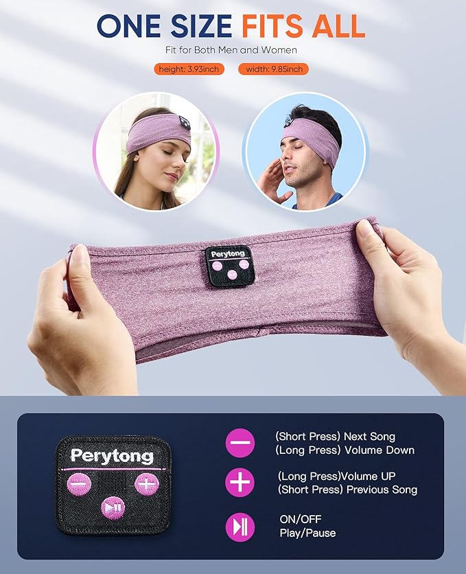 Perytong Sleeping Headphones, Bluetooth Headband, Soft Comfortable Headphones for Sleeping, Nap, Relaxation, Meditation, Yoga, Running, Jogging, Cool Tech Gifts for Women Men