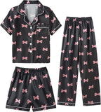 Hupohoi Unisex Girls Boys Kids Pajama Sets Button Down Satin Sleepwear Nighty 3PCS Silky Lounge Sets Nightwear
