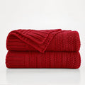 Douceur Christmas Red Throw Blanket for Bed, Soft Cozy Lightweight Stripe Pattern Knitted Throw Blanket for Sofa, Living Room Gift, 60"X80"