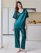 Ekouaer Satin Pajama Set for Women Short Sleeve Silky Pjs 2 Piece Lounge Sets Soft Comfy Sleepwear Loungewear S-XXL