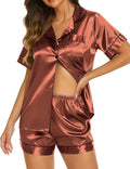 Ekouaer Silk Pajamas for Women Short Sleeve Sleepwear Soft Button Down Loungewear 2 Piece Satin Pjs Shorts Set