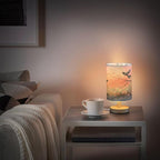 Table LED Lamps Peach Blossom Moon Bird Bedroom Night Light Bedside Lamps with USB Ports Nightstand Lamps Wood Base Living Room Dorm Office